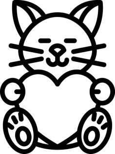Cat With Heart Sketch Style Svg Vector, Free Vectors File